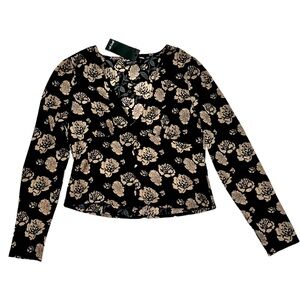 Nasty Gal Floral Button Down “Nothing Bud Flowers” Blouse, NWT, Black, Size 2